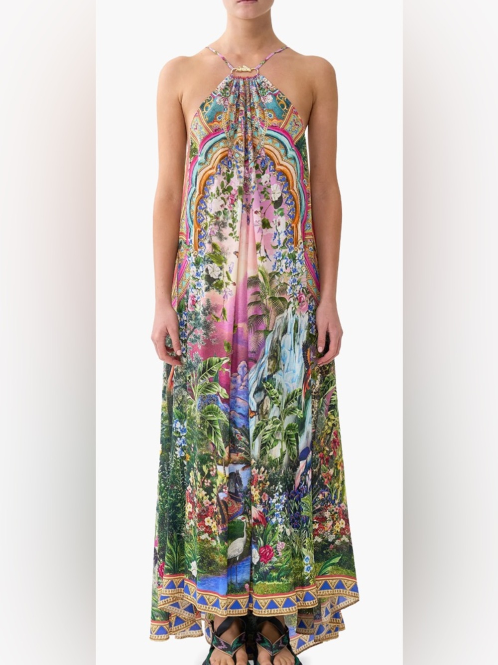 Camilla Pink and Green Botanical Print Maxi Skirt